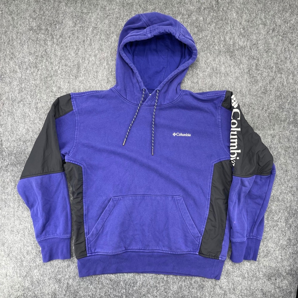 Columbia Hoodie Mens Medium Purple Pullover Logo Sleeve